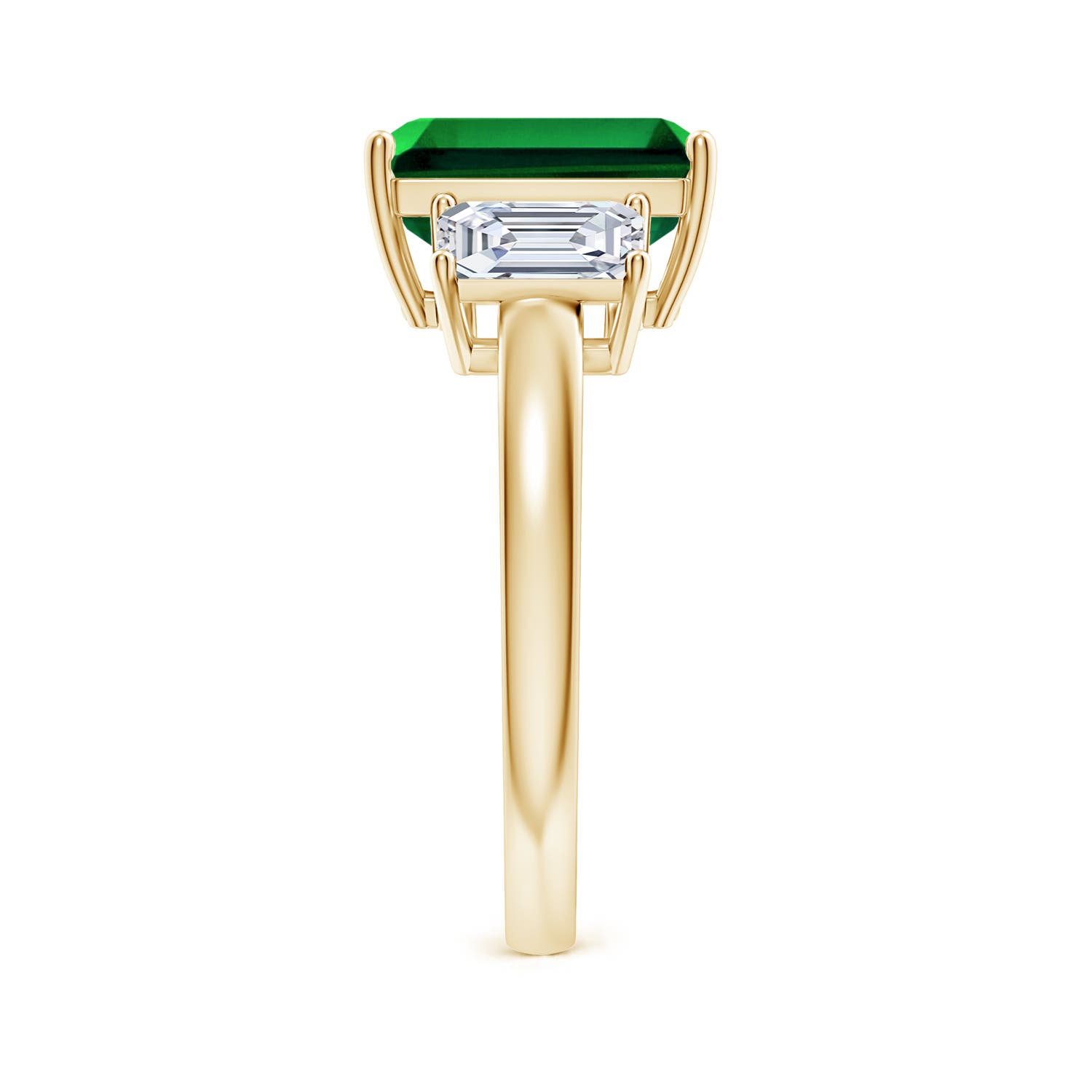 10x8mm Labgrown Lab-Grown Emerald-Cut Emerald and Lab Diamond Three Stone Ring in Yellow Gold - side 4