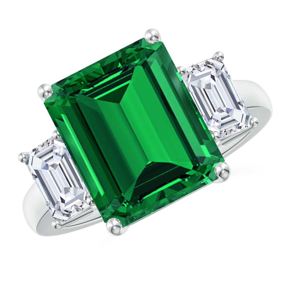 12x10mm Labgrown Lab-Grown Emerald-Cut Emerald and Lab Diamond Three Stone Ring in 18K White Gold 