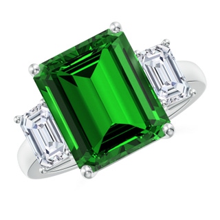 12x10mm Labgrown Lab-Grown Emerald-Cut Emerald and Lab Diamond Three Stone Ring in P950 Platinum