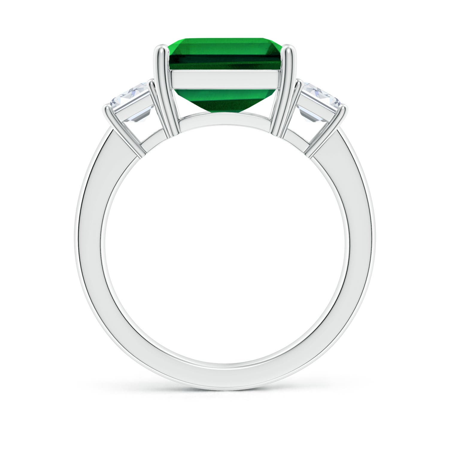 12x10mm Labgrown Lab-Grown Emerald-Cut Emerald and Lab Diamond Three Stone Ring in White Gold