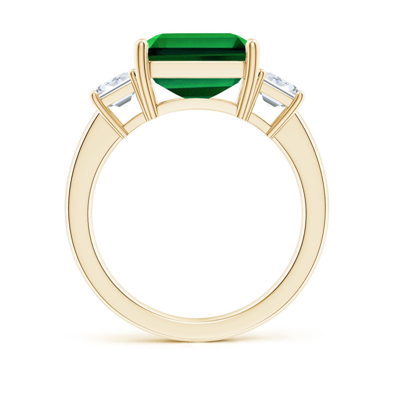 12x10mm Labgrown Lab-Grown Emerald-Cut Emerald and Lab Diamond Three Stone Ring in Yellow Gold