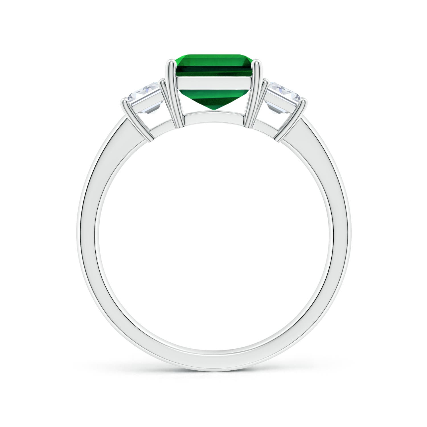 9x7mm Labgrown Lab-Grown Emerald-Cut Emerald and Lab Diamond Three Stone Ring in 18K White Gold
