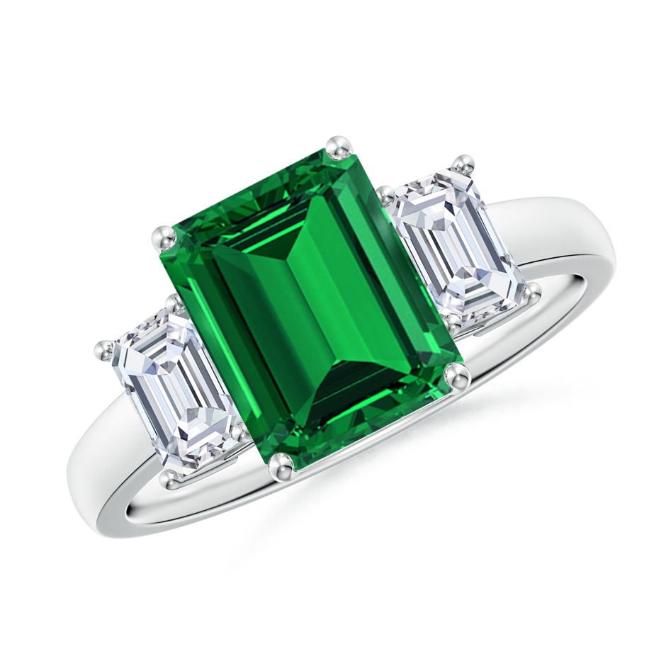 9x7mm Labgrown Lab-Grown Emerald-Cut Emerald and Lab Diamond Three Stone Ring in S999 Silver 
