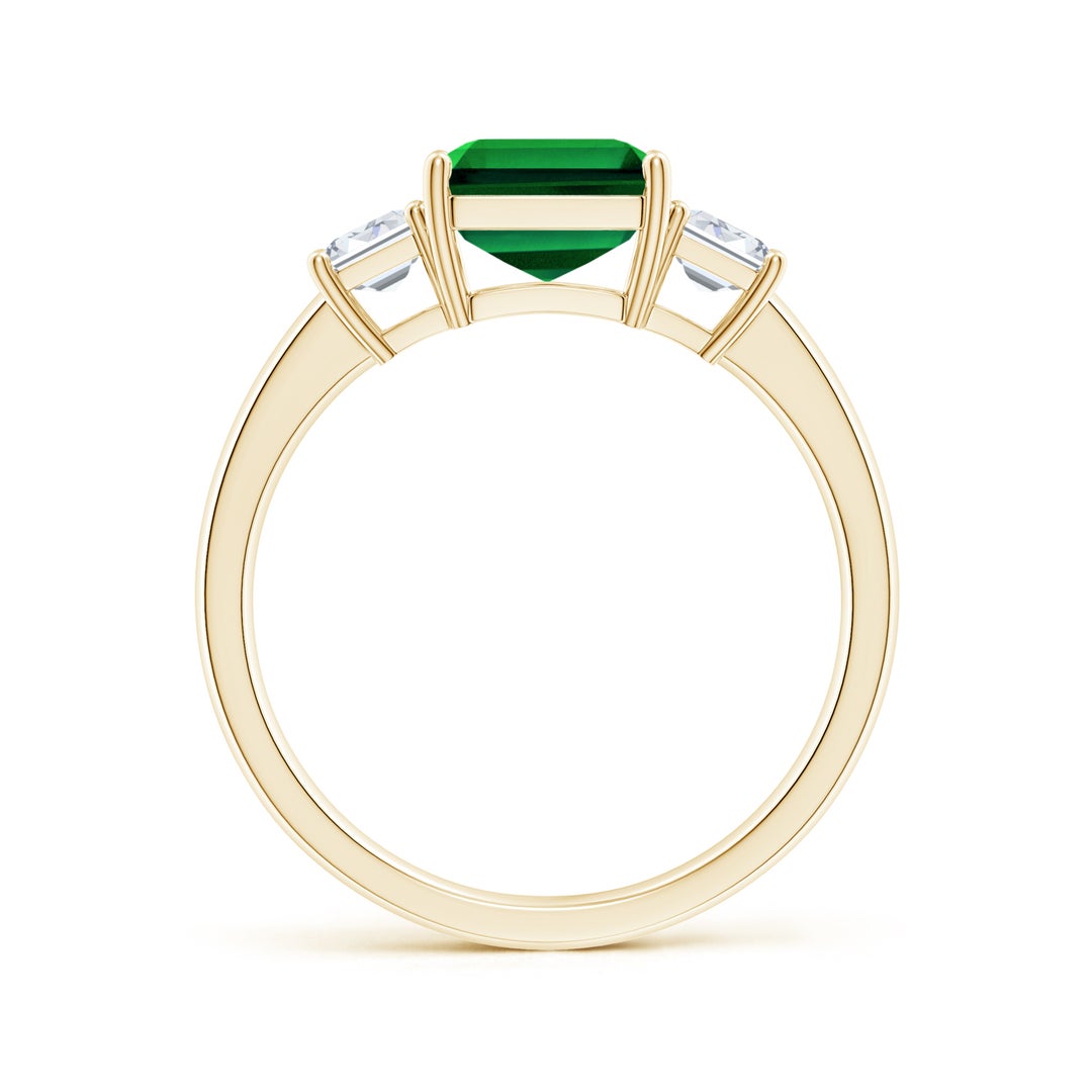 9x7mm Labgrown Lab-Grown Emerald-Cut Emerald and Lab Diamond Three Stone Ring in Yellow Gold - side 4