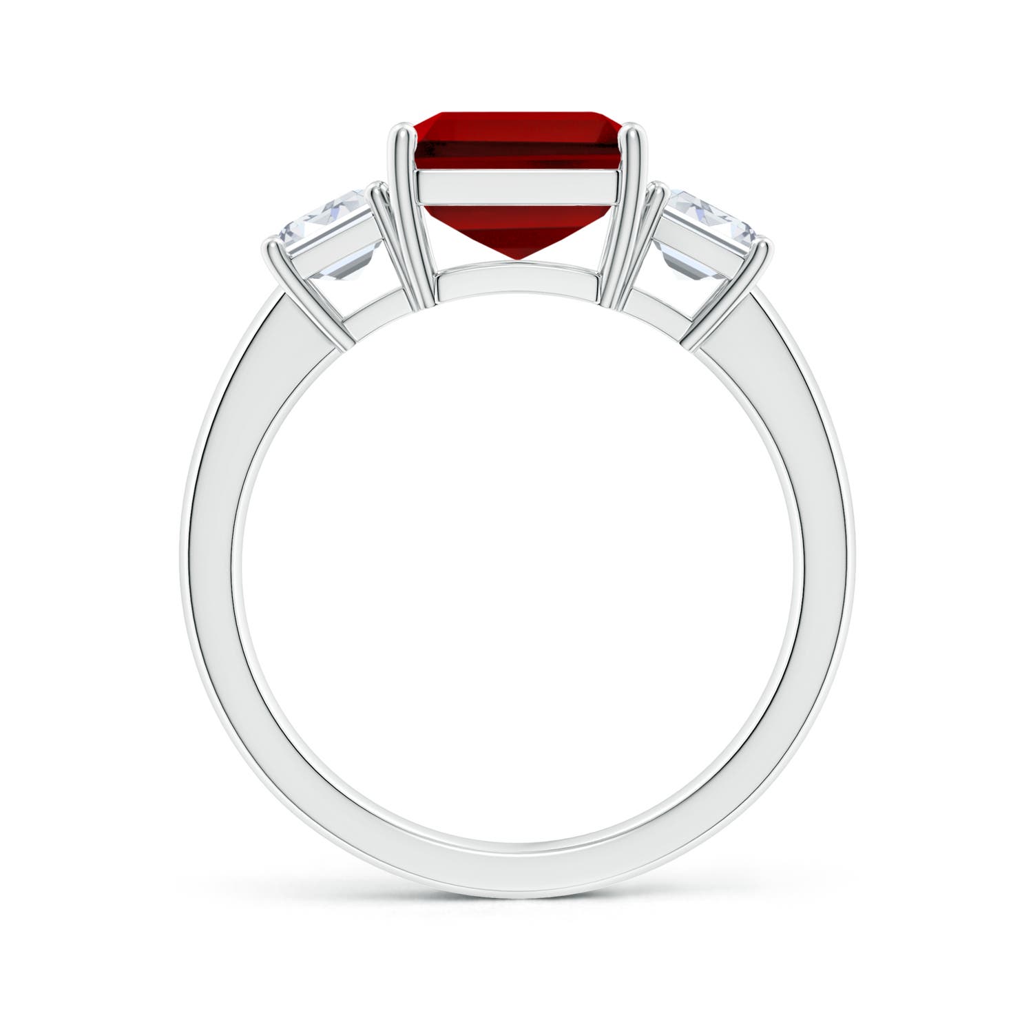 10x8mm Labgrown Lab-Grown Emerald-Cut Ruby and Lab Diamond Three Stone Ring in P950 Platinum