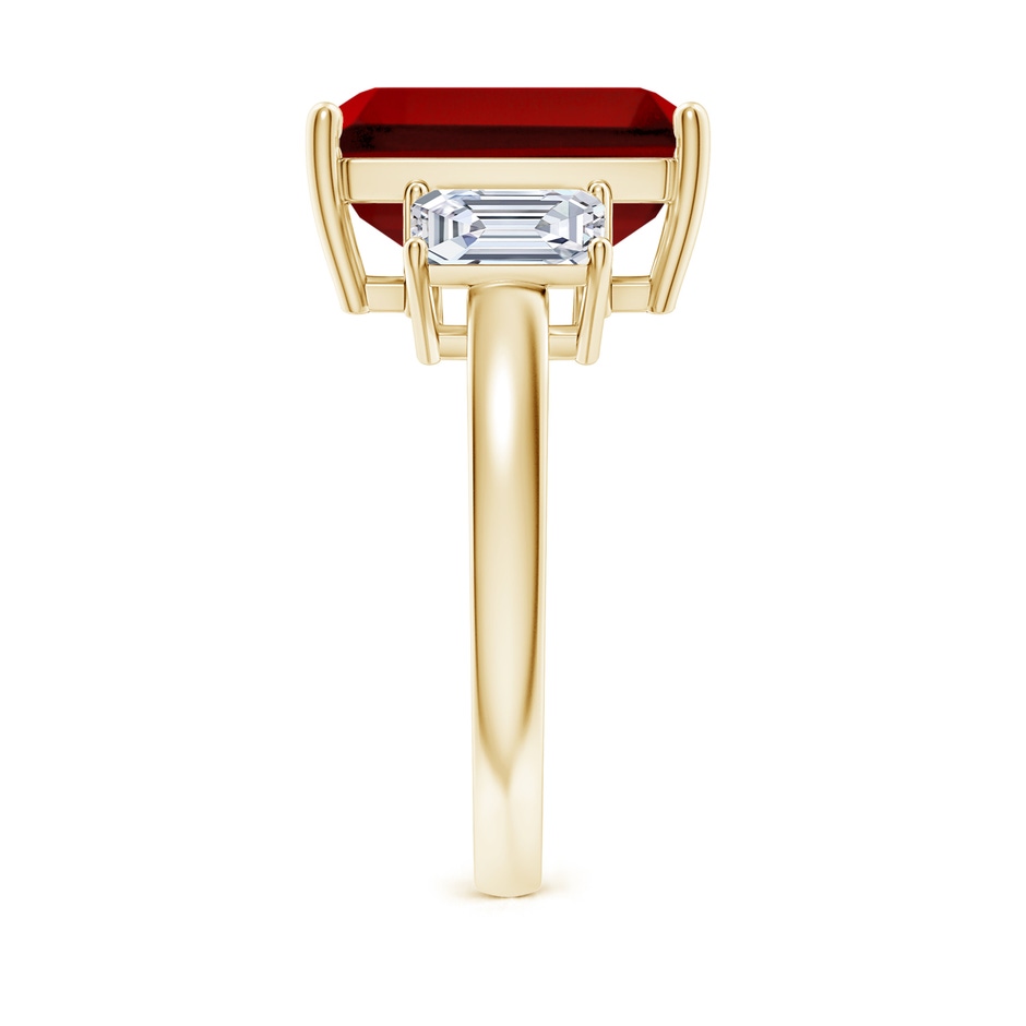 12x10mm Labgrown Lab-Grown Emerald-Cut Ruby and Lab Diamond Three Stone Ring in Yellow Gold side 299