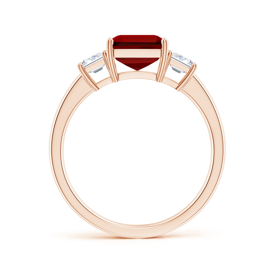 9x7mm Labgrown Lab-Grown Emerald-Cut Ruby and Lab Diamond Three Stone Ring in 9K Rose Gold side 199