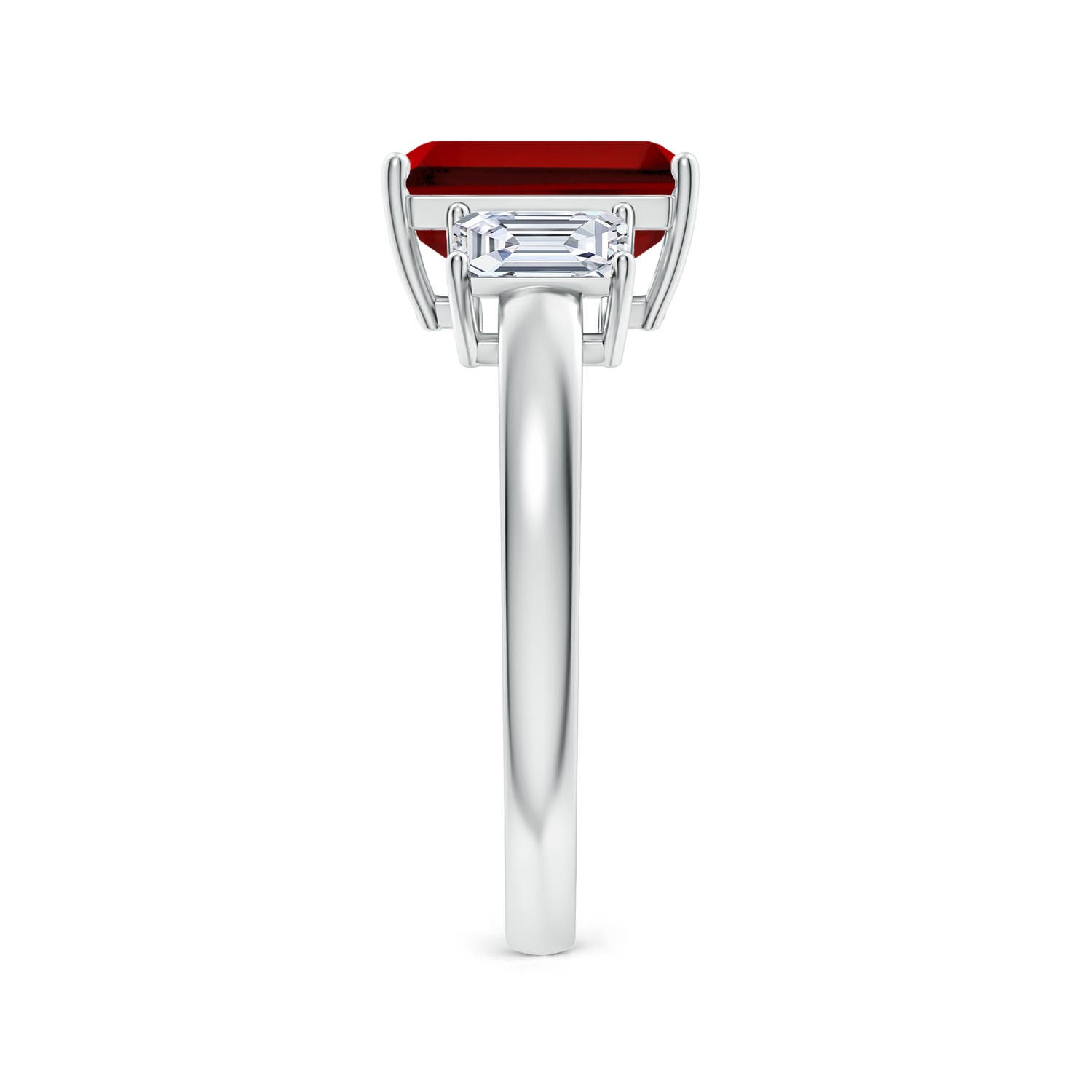 9x7mm Labgrown Lab-Grown Emerald-Cut Ruby and Lab Diamond Three Stone Ring in White Gold - side 4
