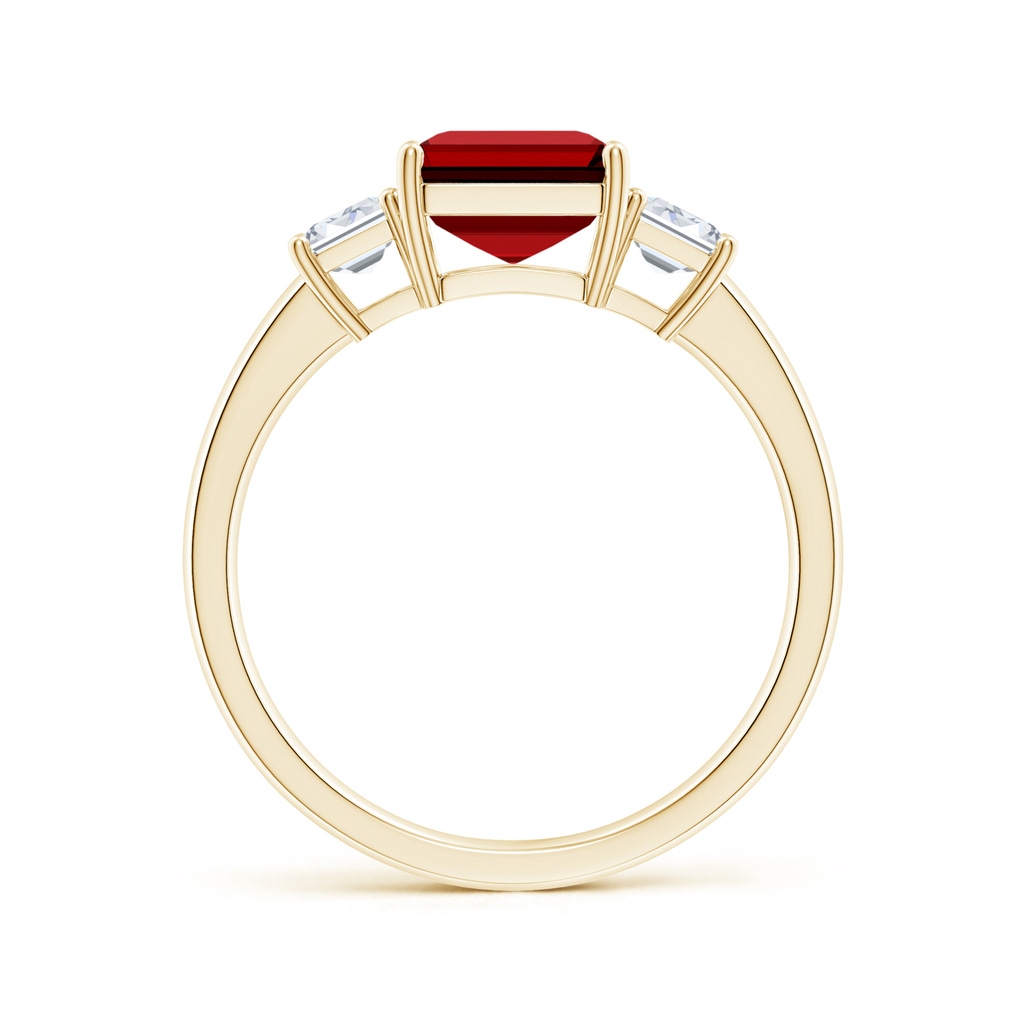9x7mm Labgrown Lab-Grown Emerald-Cut Ruby and Lab Diamond Three Stone Ring in Yellow Gold Side 199