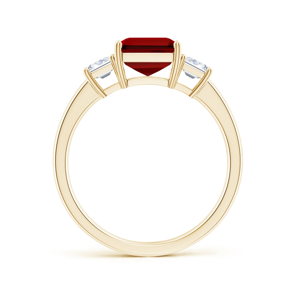 9x7mm Labgrown Lab-Grown Emerald-Cut Ruby and Lab Diamond Three Stone Ring in Yellow Gold - side 199