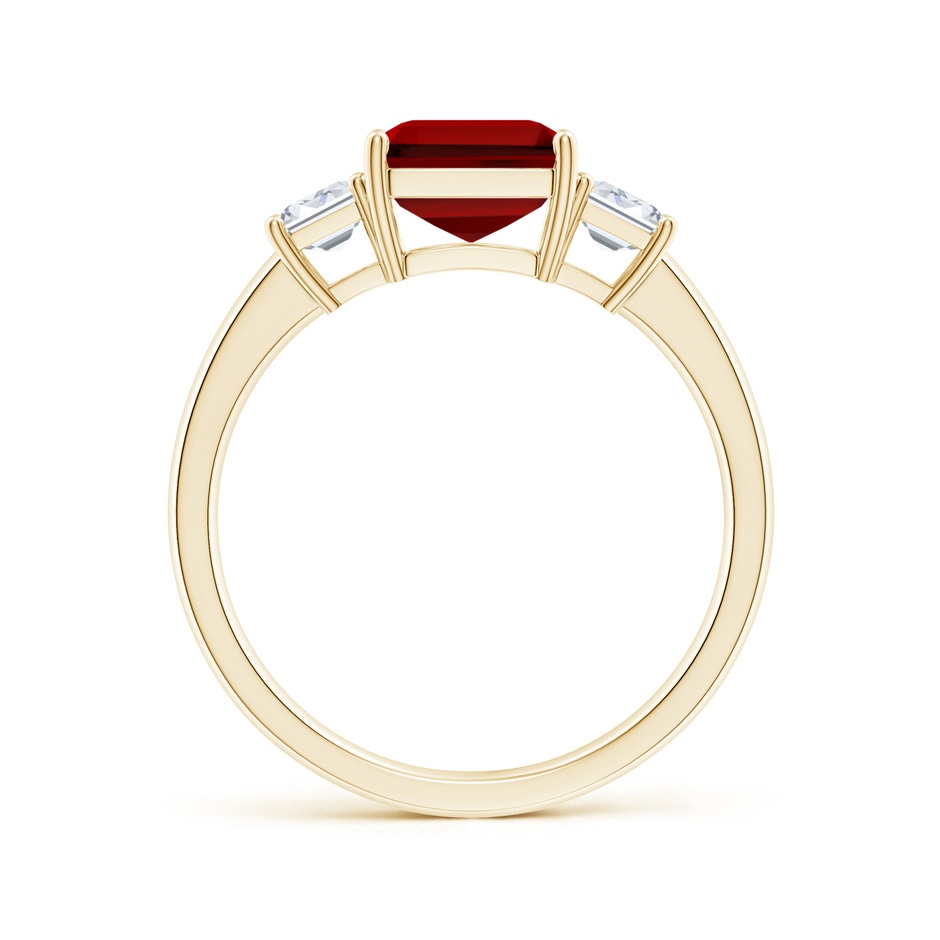 9x7mm Labgrown Lab-Grown Emerald-Cut Ruby and Lab Diamond Three Stone Ring in Yellow Gold side 199