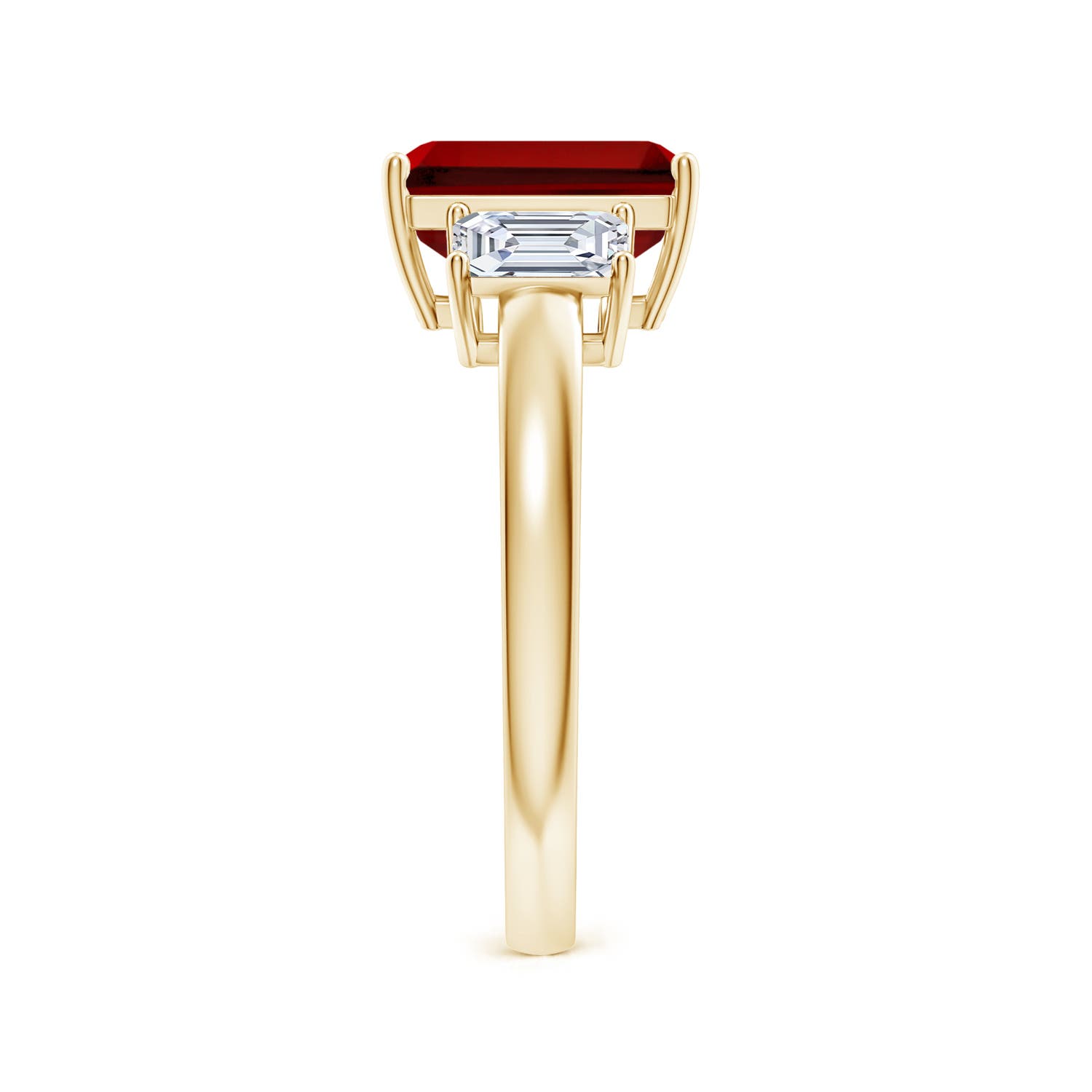 Lab-Grown Emerald-Cut Ruby and Lab Diamond Three Stone Engagement Ring