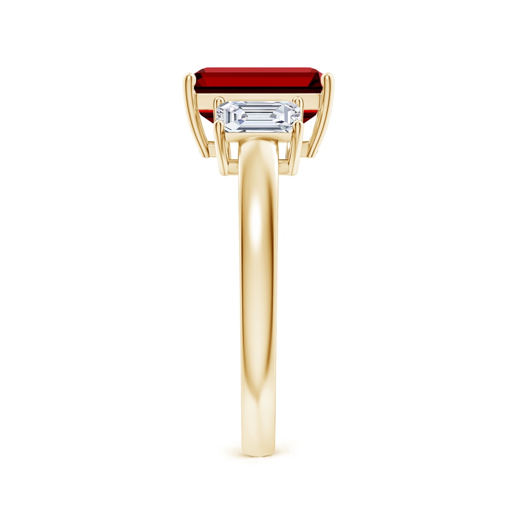 9x7mm Labgrown Lab-Grown Emerald-Cut Ruby and Lab Diamond Three Stone Ring in Yellow Gold Side 299