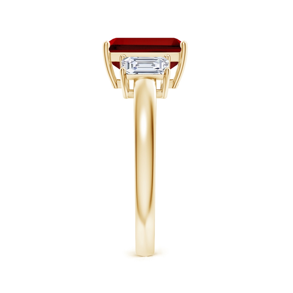 9x7mm Labgrown Lab-Grown Emerald-Cut Ruby and Lab Diamond Three Stone Ring in Yellow Gold side 299