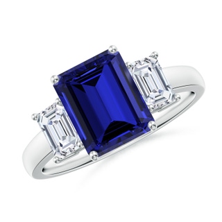 9x7mm Labgrown Lab-Grown Emerald-Cut Blue Sapphire and Lab Diamond Three Stone Ring in P950 Platinum