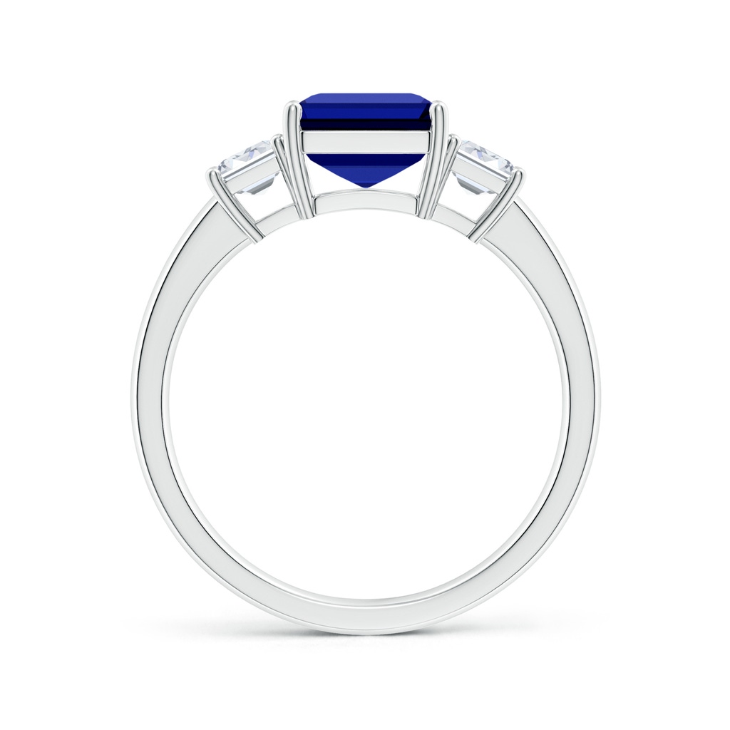 Lab-Grown Emerald-Cut Blue Sapphire and Lab Diamond Three Stone Ring ...