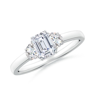 6x4mm FGVS Lab-Grown Emerald-Cut and Half Moon Diamond Three Stone Ring in White Gold