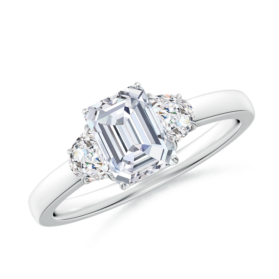 7x5mm FGVS Lab-Grown Emerald-Cut and Half Moon Diamond Three Stone Ring in White Gold 