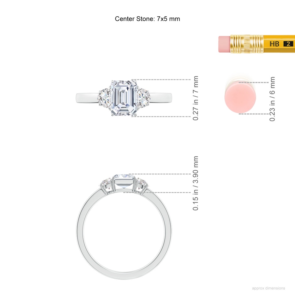 7x5mm FGVS Lab-Grown Emerald-Cut and Half Moon Diamond Three Stone Ring in White Gold ruler