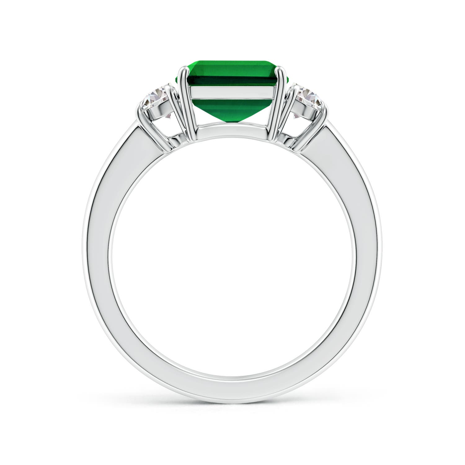 10x8mm Labgrown Lab-Grown Emerald-Cut Emerald and Half Moon Lab Diamond Three Stone Ring in 18K White Gold