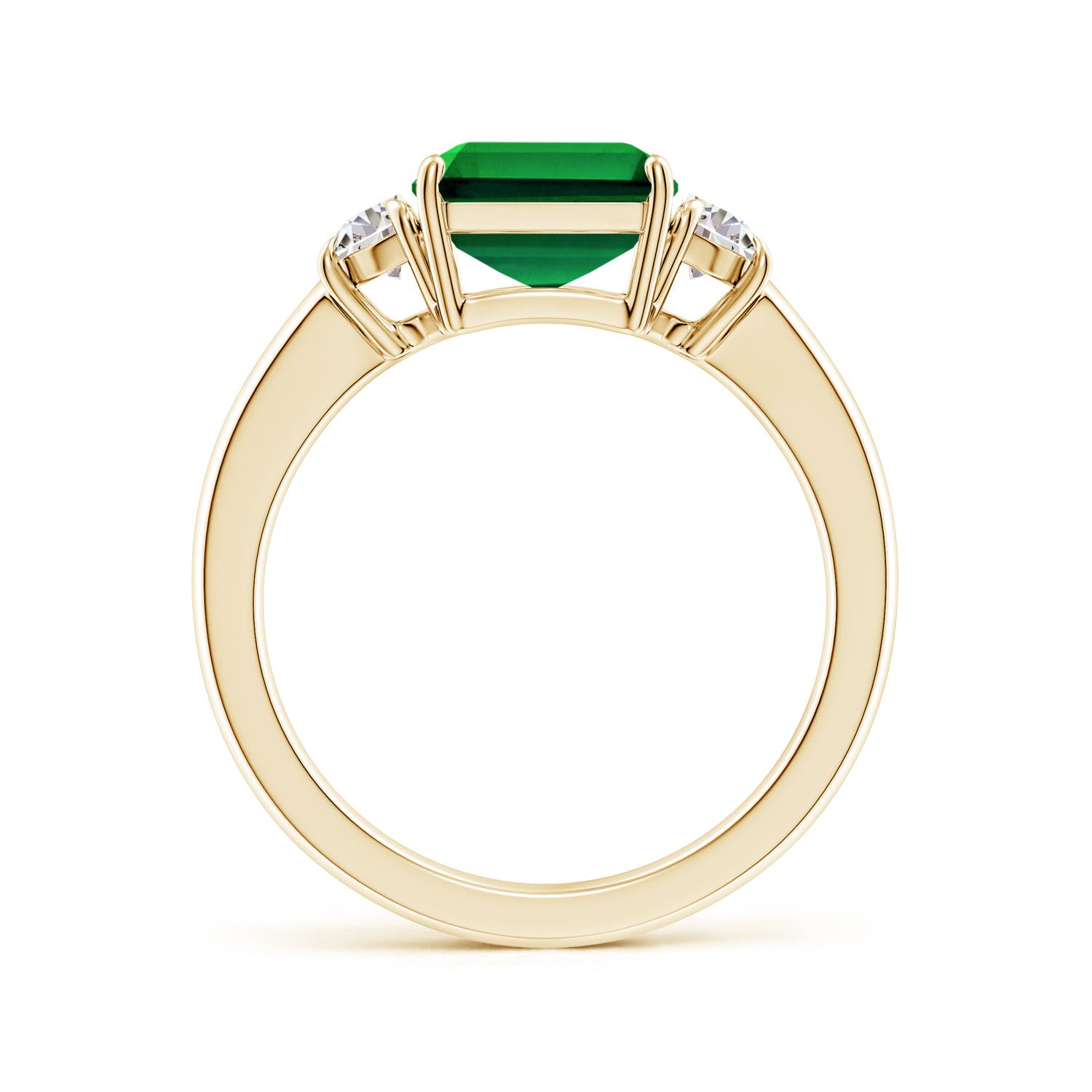 10x8mm Labgrown Lab-Grown Emerald-Cut Emerald and Half Moon Lab Diamond Three Stone Ring in 18K Yellow Gold