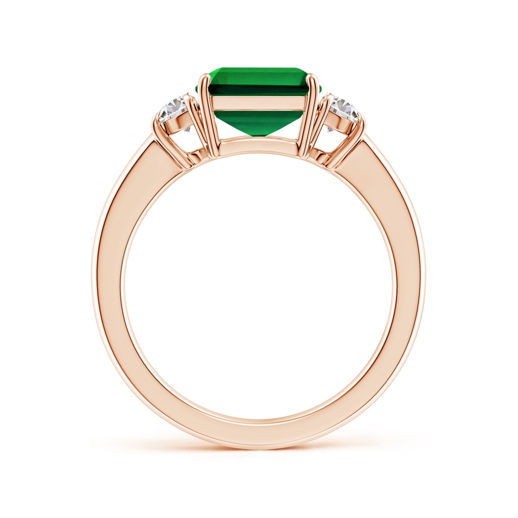 10x8mm Labgrown Lab-Grown Emerald-Cut Emerald and Half Moon Lab Diamond Three Stone Ring in Rose Gold - side 199