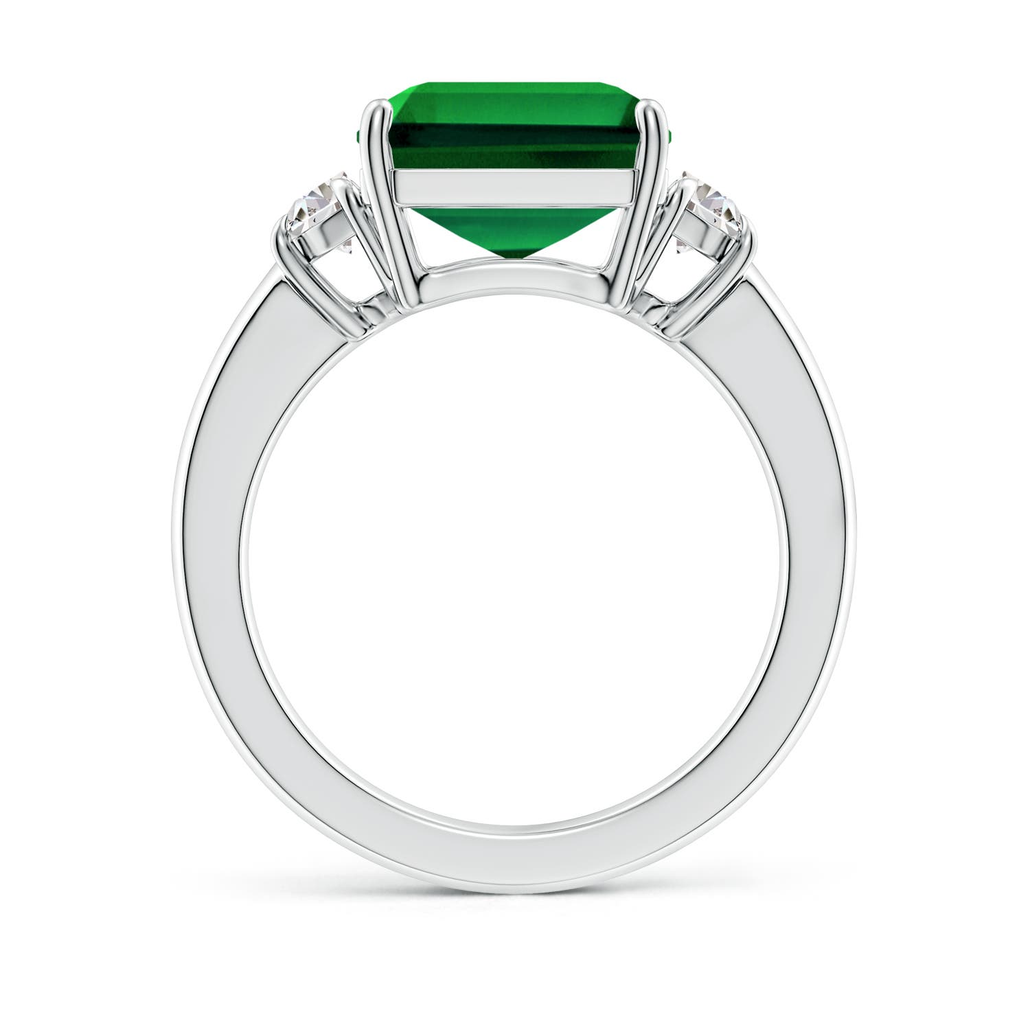 12x10mm Labgrown Lab-Grown Emerald-Cut Emerald and Half Moon Lab Diamond Three Stone Ring in 18K White Gold
