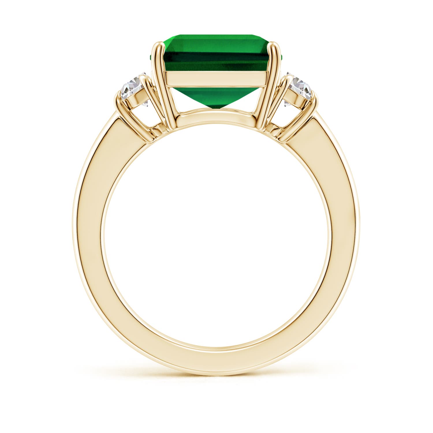 12x10mm Labgrown Lab-Grown Emerald-Cut Emerald and Half Moon Lab Diamond Three Stone Ring in 18K Yellow Gold