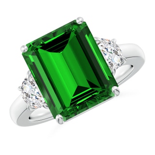 12x10mm Labgrown Lab-Grown Emerald-Cut Emerald and Half Moon Lab Diamond Three Stone Ring in P950 Platinum