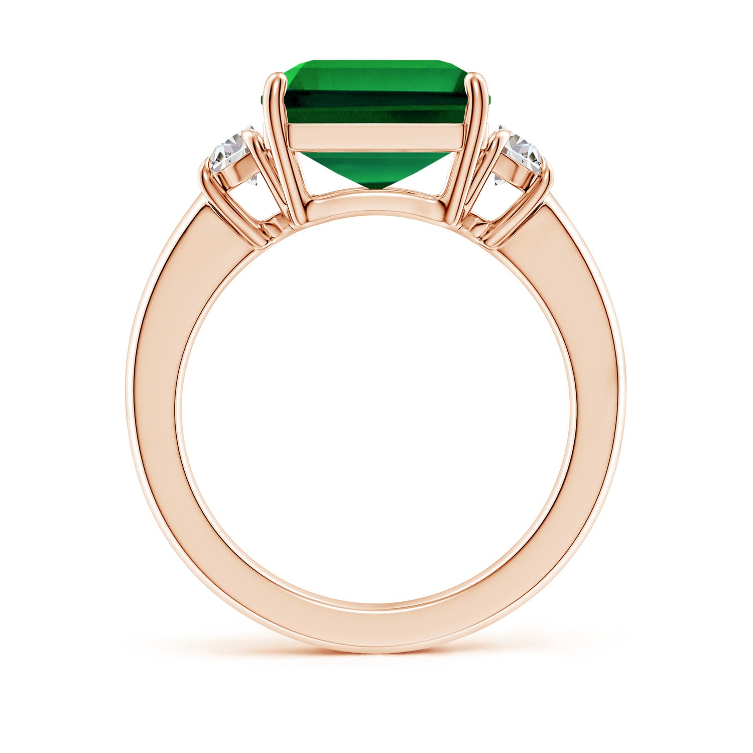 12x10mm Labgrown Lab-Grown Emerald-Cut Emerald and Half Moon Lab Diamond Three Stone Ring in Rose Gold