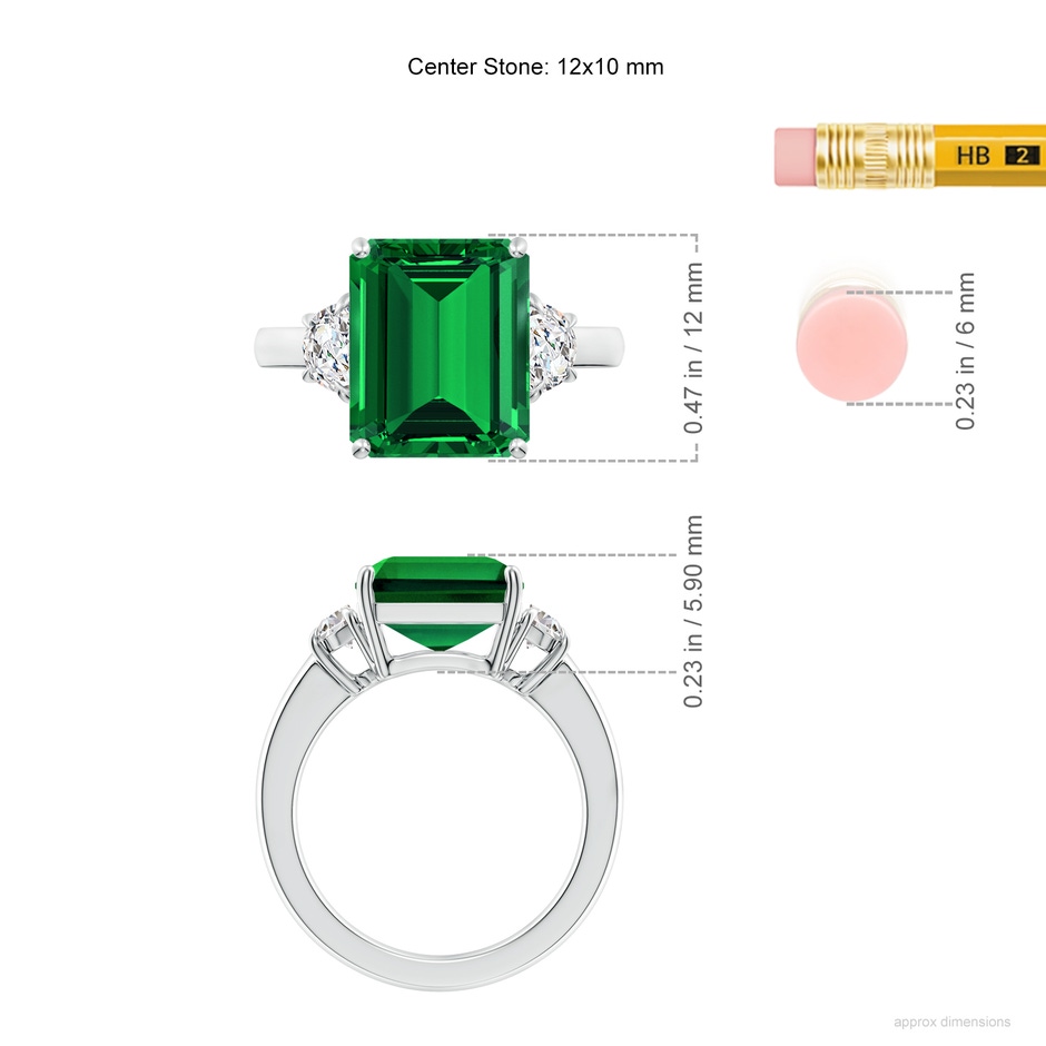 12x10mm Labgrown Lab-Grown Emerald-Cut Emerald and Half Moon Lab Diamond Three Stone Ring in S999 Silver ruler
