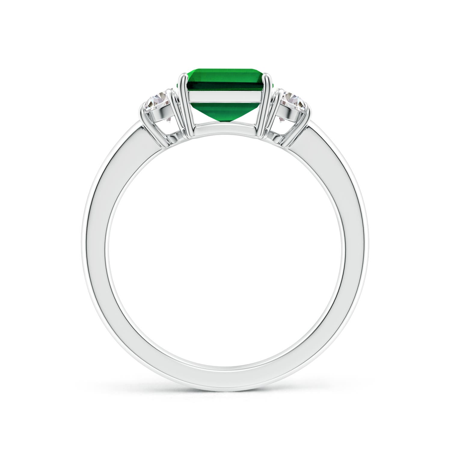 9x7mm Labgrown Lab-Grown Emerald-Cut Emerald and Half Moon Lab Diamond Three Stone Ring in 18K White Gold