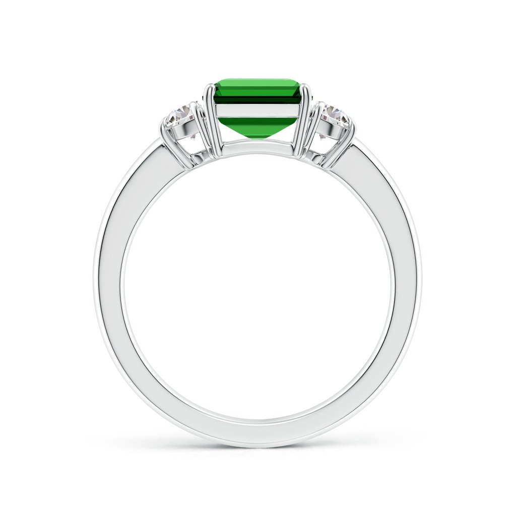 9x7mm Labgrown Lab-Grown Emerald-Cut Emerald and Half Moon Lab Diamond Three Stone Ring in White Gold Side 199