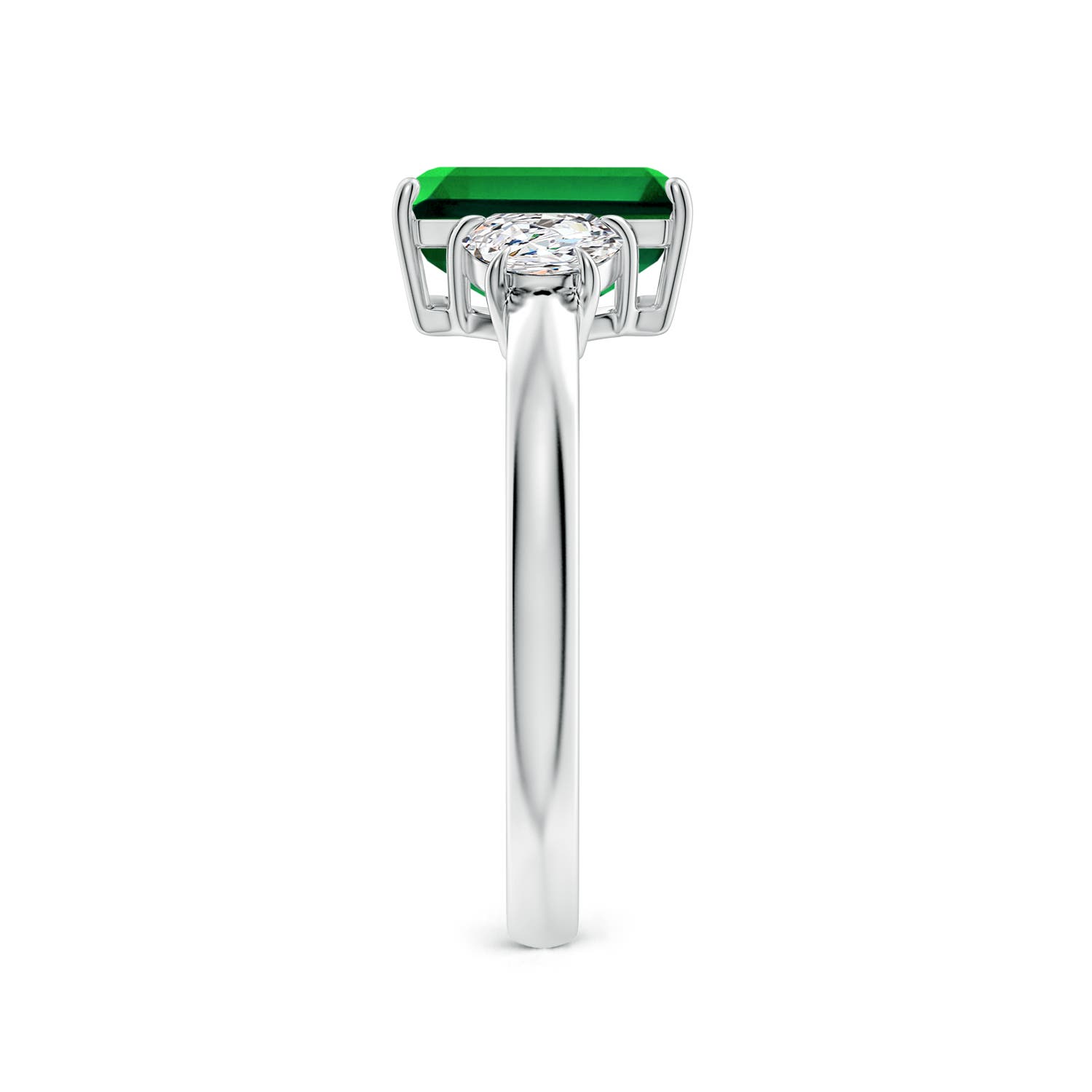 9x7mm Labgrown Lab-Grown Emerald-Cut Emerald and Half Moon Lab Diamond Three Stone Ring in White Gold - side 4
