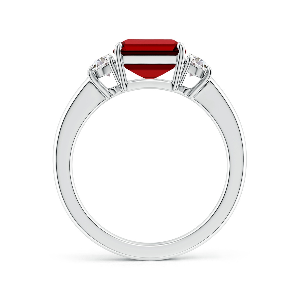 10x8mm Labgrown Lab-Grown Emerald-Cut Ruby and Half Moon Diamond Three Stone Ring in White Gold Side 199