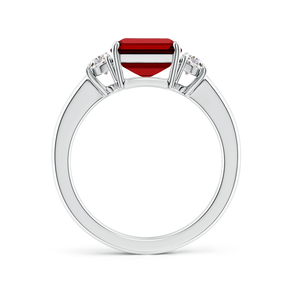 10x8mm Labgrown Lab-Grown Emerald-Cut Ruby and Half Moon Diamond Three Stone Ring in White Gold side 199