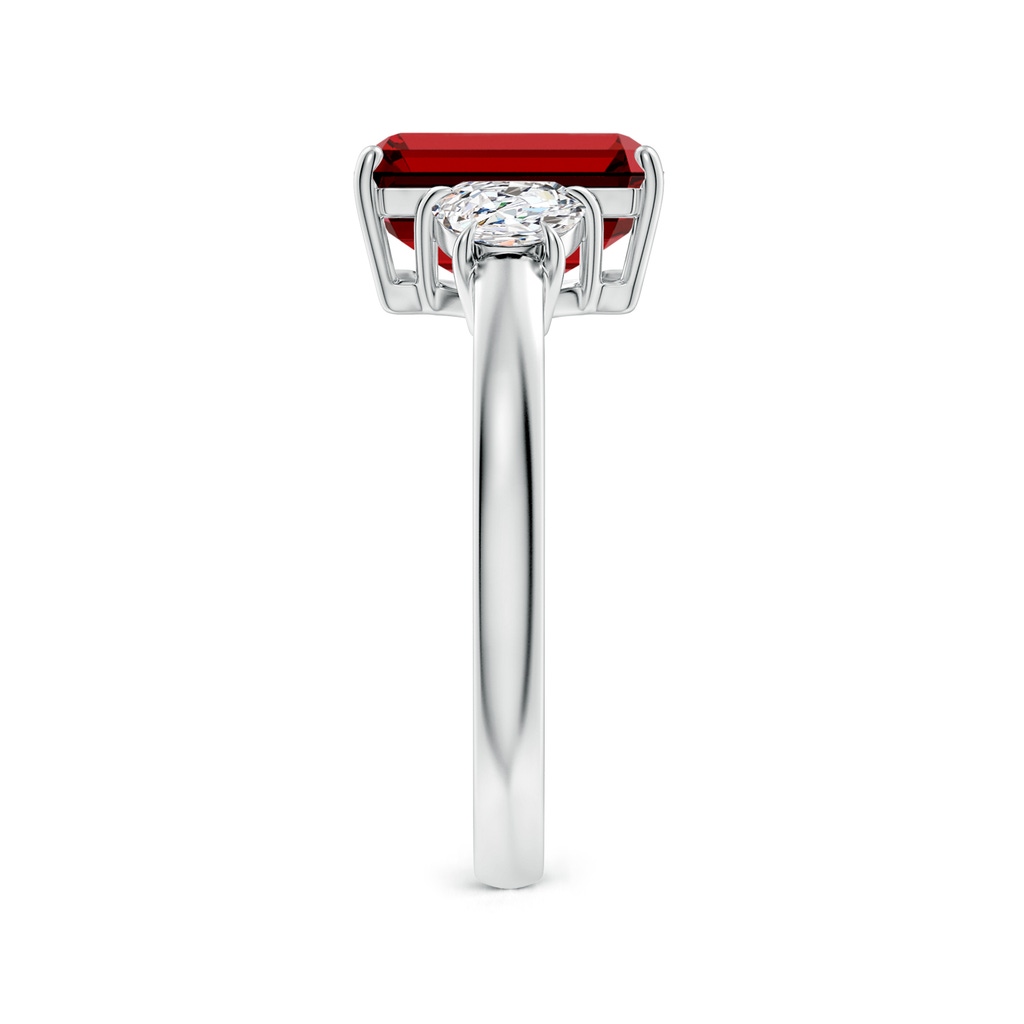 10x8mm Labgrown Lab-Grown Emerald-Cut Ruby and Half Moon Diamond Three Stone Ring in White Gold Side 299