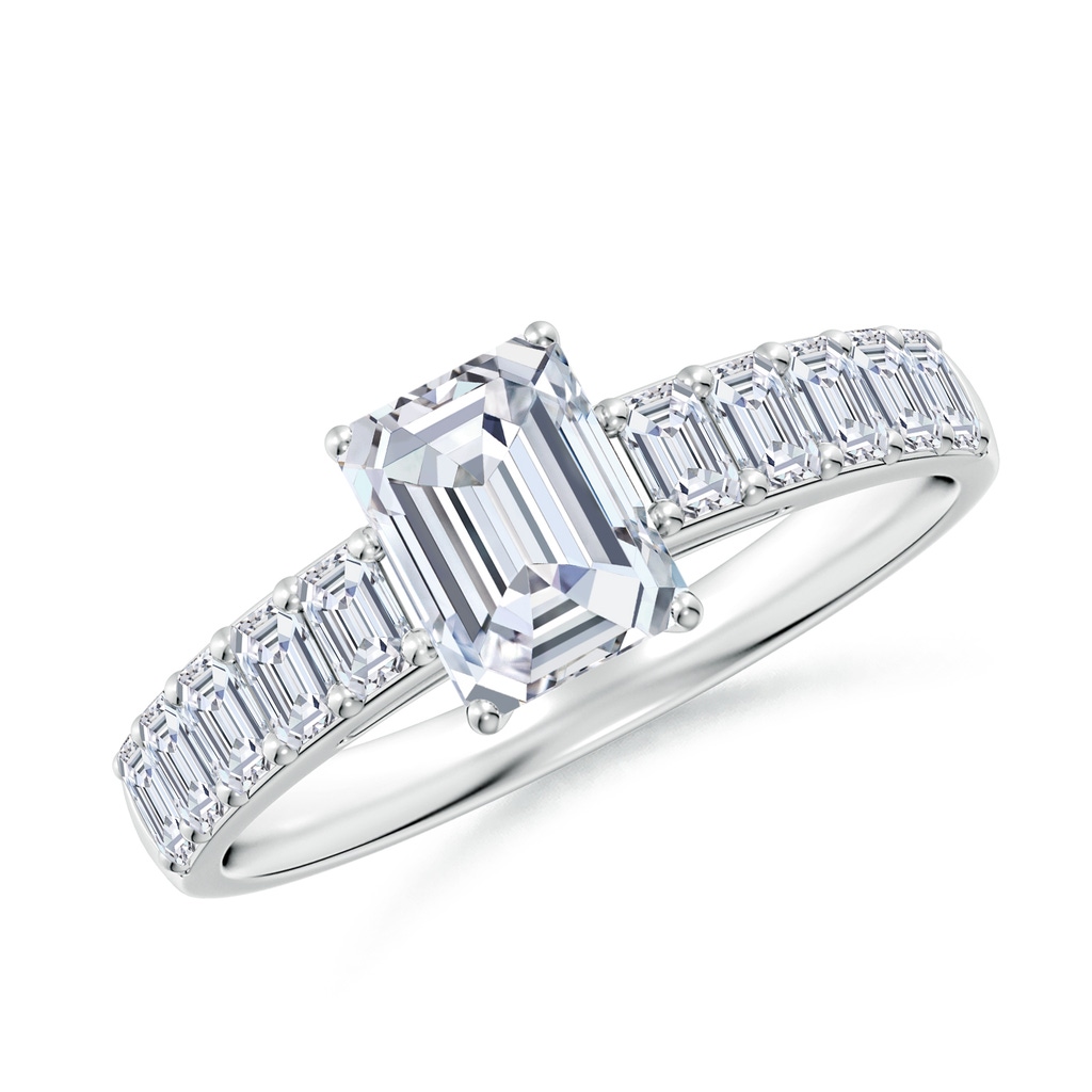 7x5mm FGVS Lab-Grown Emerald-Cut Diamond Ring with Accents in White Gold