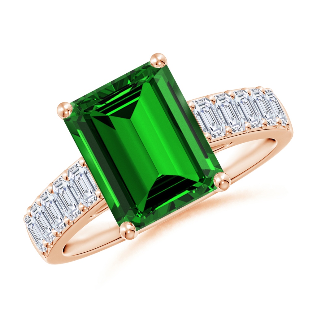 10x8mm Labgrown Lab-Grown Emerald-Cut Emerald Ring with Diamond Accents in Rose Gold