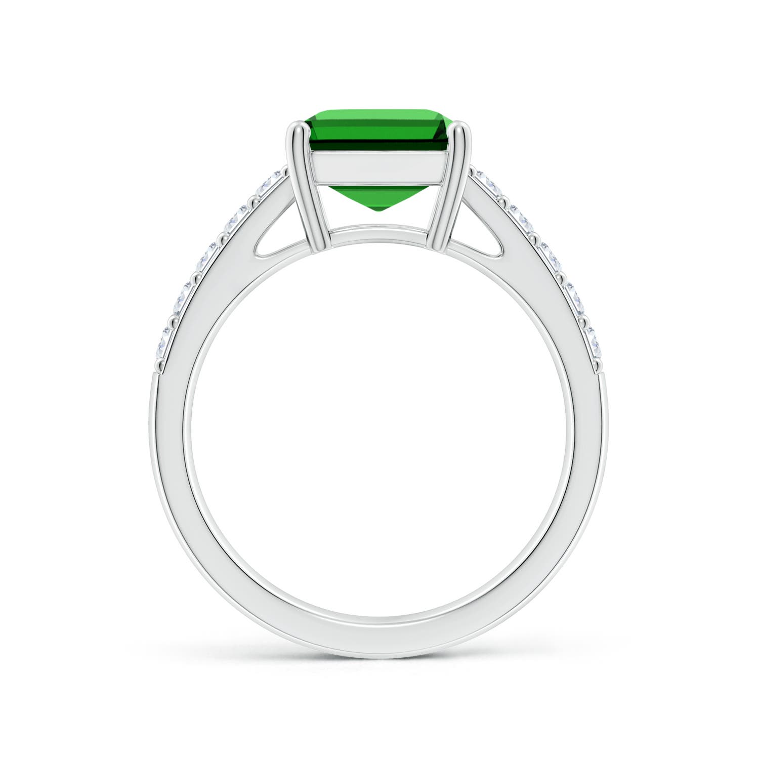 10x8mm Labgrown Lab-Grown Emerald-Cut Emerald Ring with Diamond Accents in White Gold