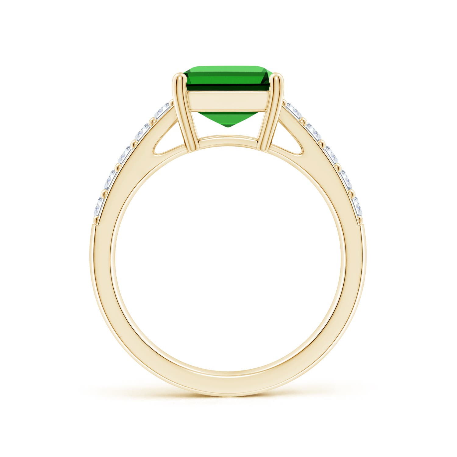 10x8mm Labgrown Lab-Grown Emerald-Cut Emerald Ring with Diamond Accents in Yellow Gold