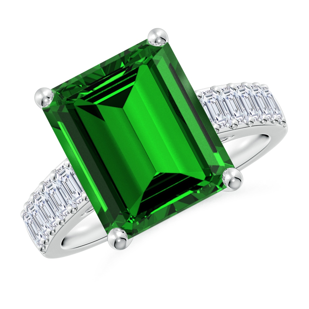 12x10mm Labgrown Lab-Grown Emerald-Cut Emerald Ring with Diamond Accents in White Gold