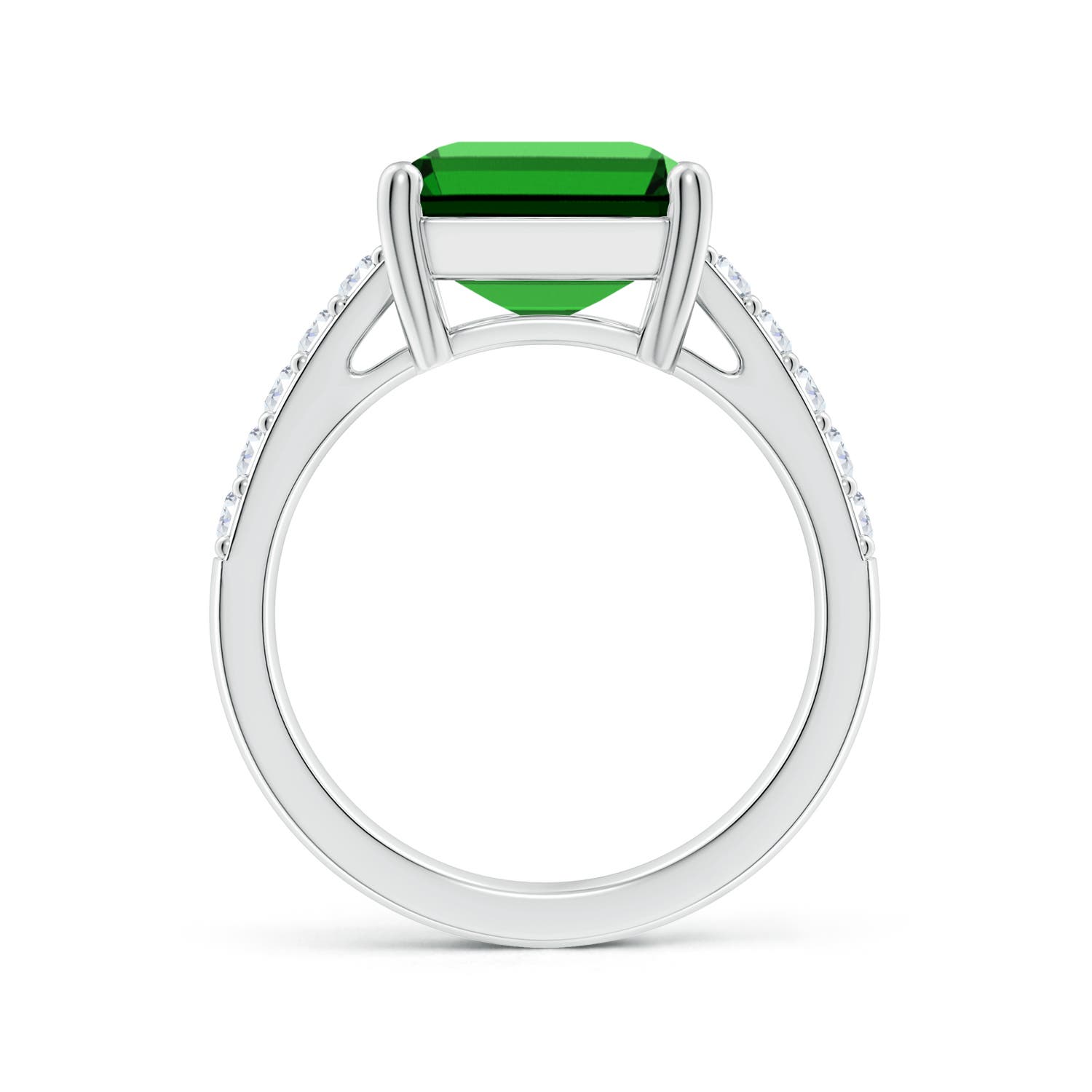 12x10mm Labgrown Lab-Grown Emerald-Cut Emerald Ring with Diamond Accents in White Gold - side 3