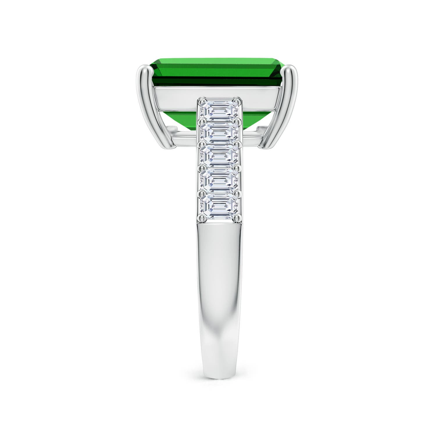 12x10mm Labgrown Lab-Grown Emerald-Cut Emerald Ring with Diamond Accents in White Gold - side 4