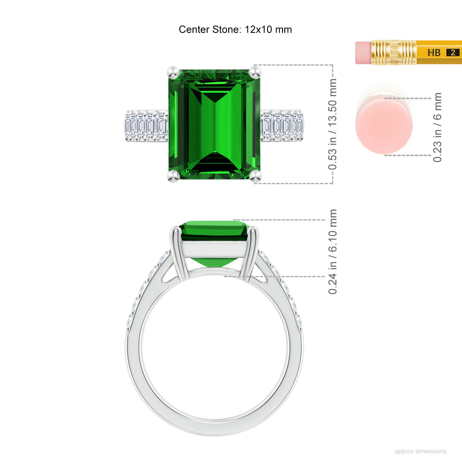 12x10mm Labgrown Lab-Grown Emerald-Cut Emerald Ring with Diamond Accents in White Gold - ruler