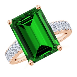 14x10mm Labgrown Lab-Grown Emerald-Cut Emerald Ring with Diamond Accents in Rose Gold