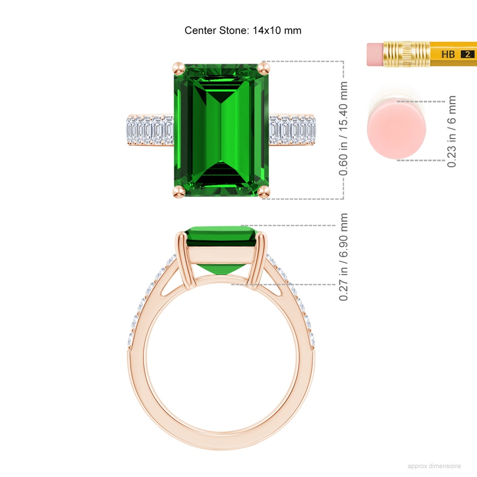 14x10mm Labgrown Lab-Grown Emerald-Cut Emerald Ring with Diamond Accents in Rose Gold ruler