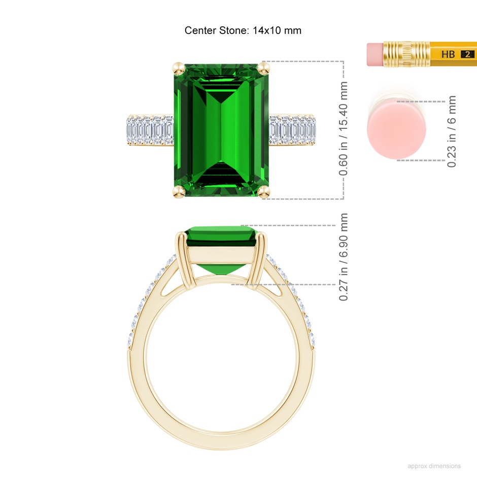 14x10mm Labgrown Lab-Grown Emerald-Cut Emerald Ring with Diamond Accents in Yellow Gold ruler