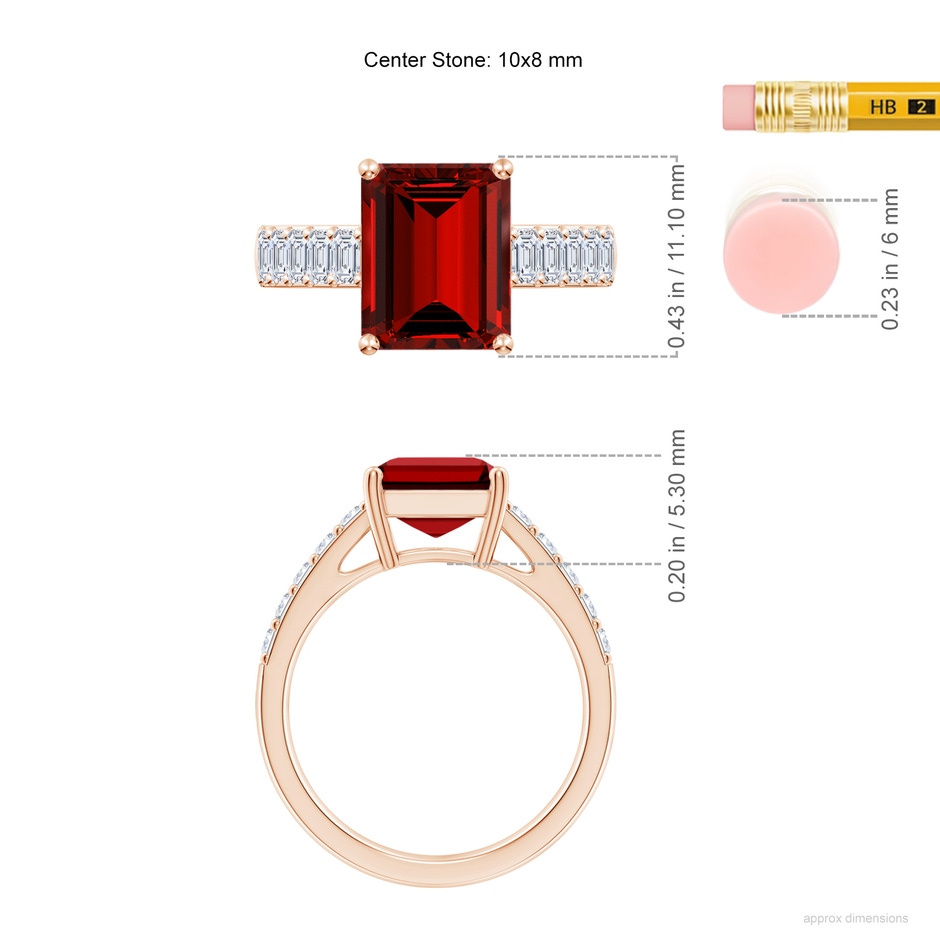 10x8mm Labgrown Lab-Grown Emerald-Cut Ruby Ring with Diamond Accents in Rose Gold ruler