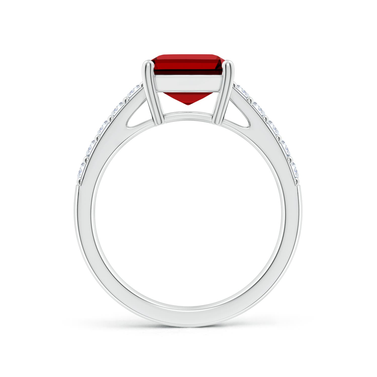 10x8mm Labgrown Lab-Grown Emerald-Cut Ruby Ring with Diamond Accents in White Gold